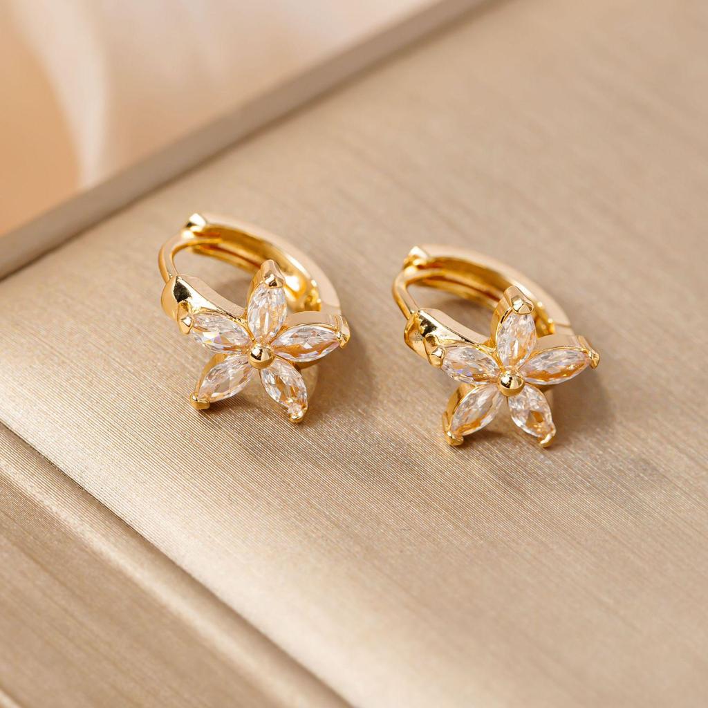 Korean Zircon Sunflower Stud Earrings: Elegant, Versatile, Trendy Women's Jewelry