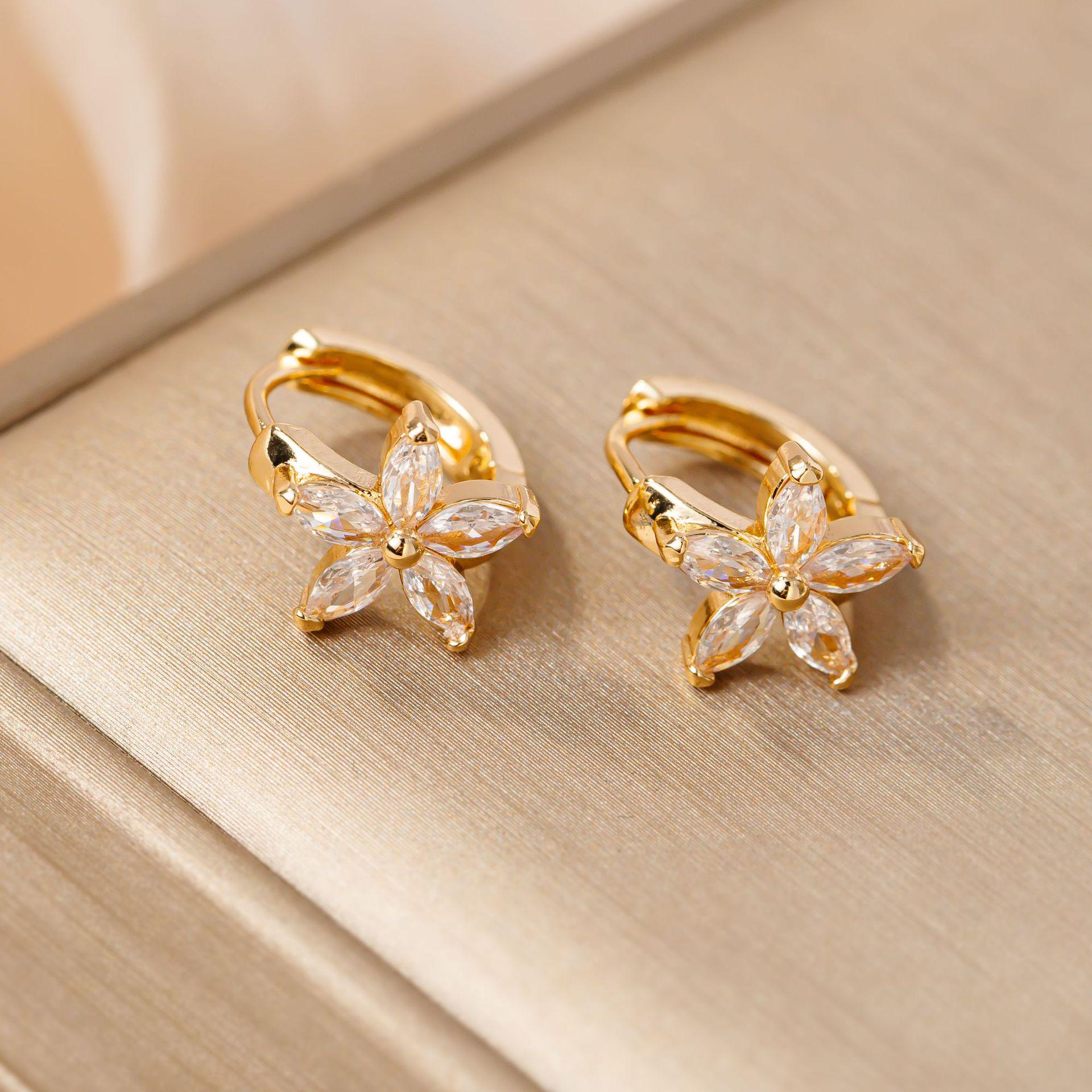 Korean Zircon Sunflower Stud Earrings: Elegant, Versatile, Trendy Women s Jewelry
