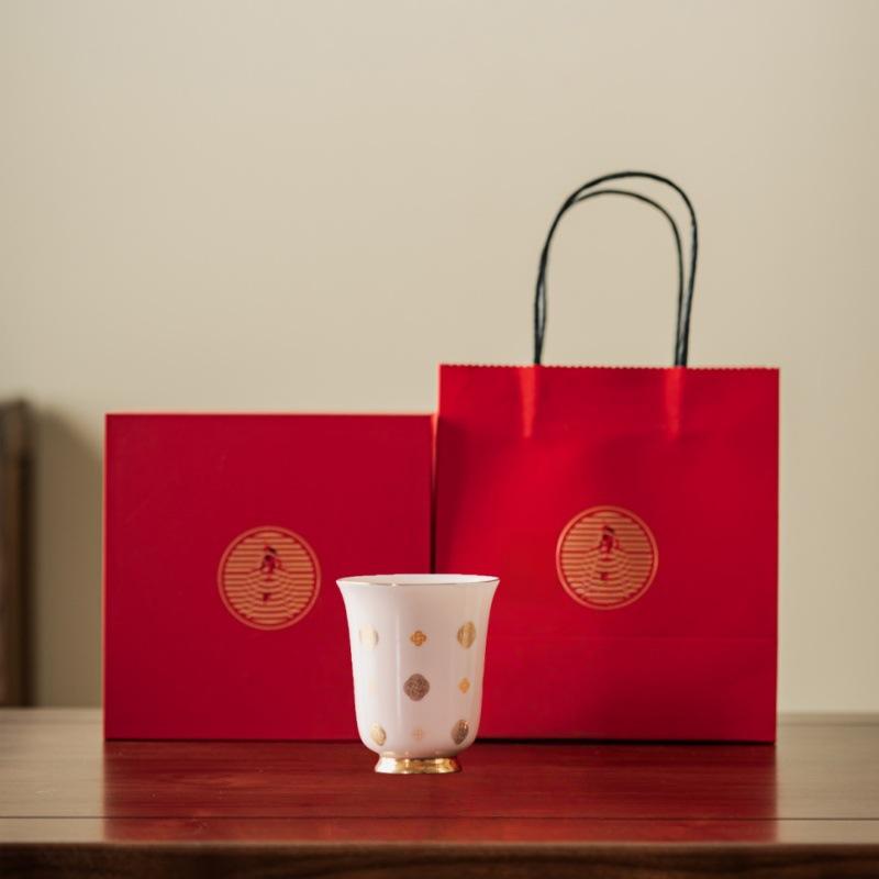 Light luxury mutton fat jade porcelain teacup, master cup, single cup, high-end female ceramic kung fu tea set, tea tasting cup, gift box of 1