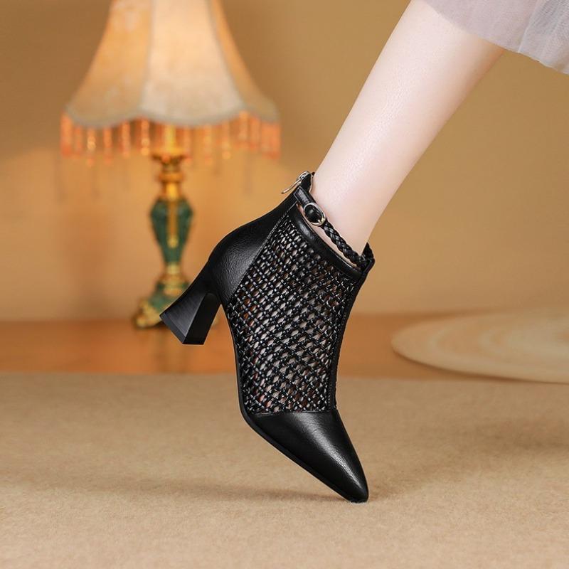 Fashion The New Summer Style of Hollow Thick-heeled and High-heeled Breathable Mesh Boots Goes Well with Versatile Mesh Ankle Boots