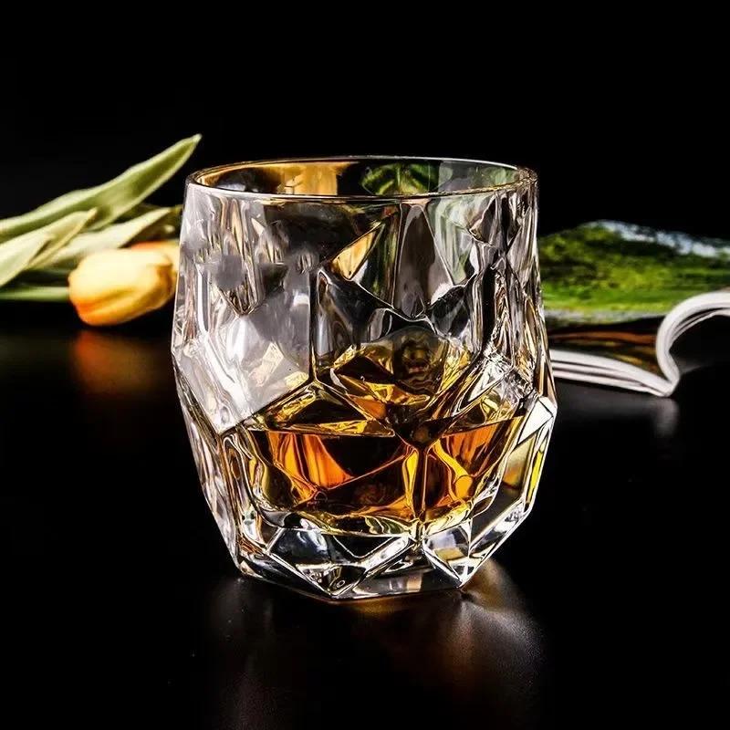 Liuling Whiskey Cup Creative Crystal Cup High-end Foreign Wine Cup Household Glass Engraved Beer Cup Bar Ice Hockey Cup