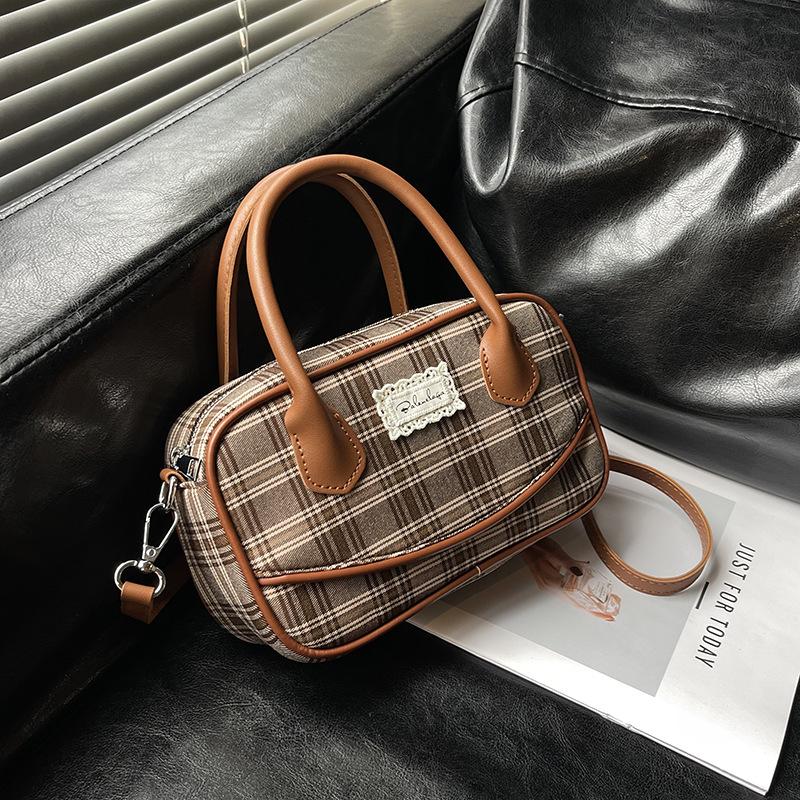 Koreanische Version Mode Handtasche kleine Tasche Damen 2025 neue Leinwand kariert kleine quadratische Tasche Schulter Umhängetasche