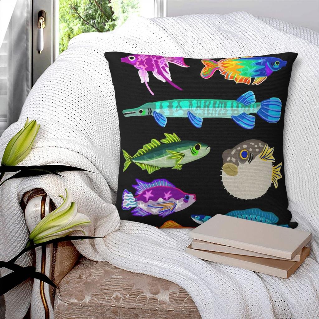 Vintage Fisch Forelle Kissenbezug Cartoon Fische Lustiger Kissenbezug Weiches Muster Kissenbezug Kissenbezüge für Sofa Auto Heimdekoration