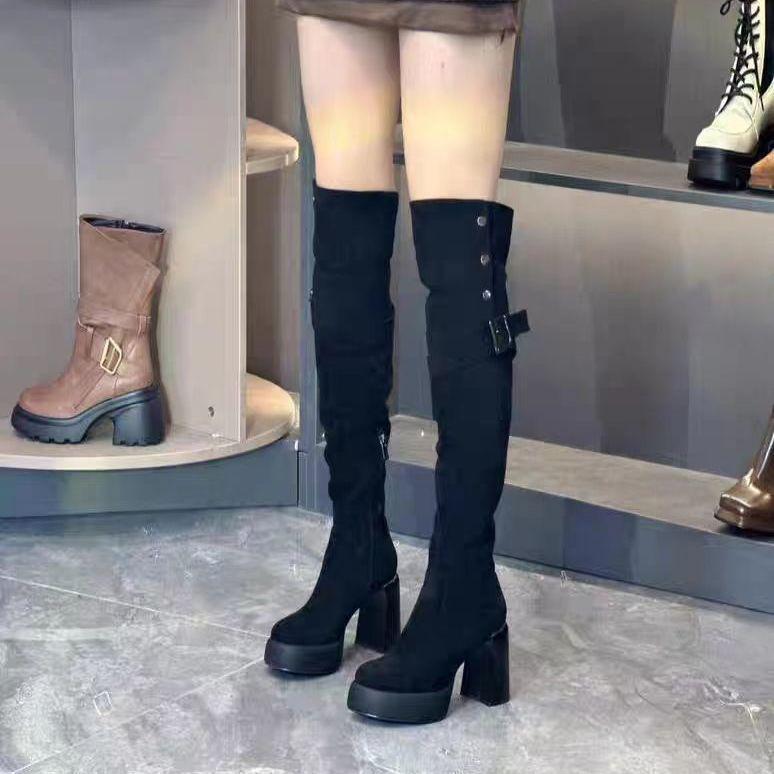 Women's 2025 Retro Rivet Suede Slimming Over-the-Knee Chunky Heel Western Cowboy Boots