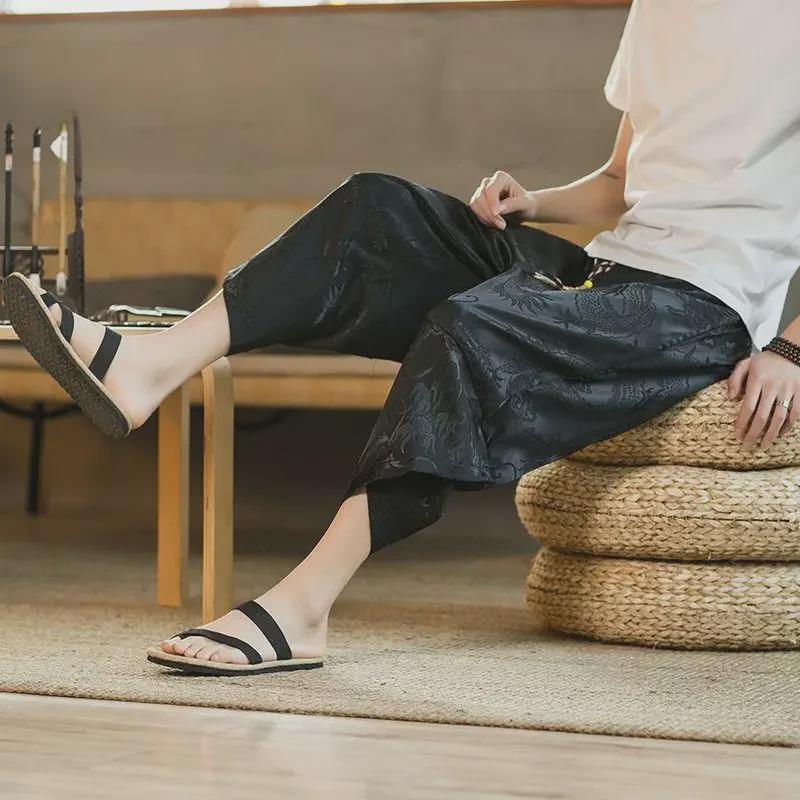 

Мужские льняные 8-точечные свободные шаровары в китайском стиле - летние повседневные, хлопок, большие размеры 3XL (165-180 lbs)