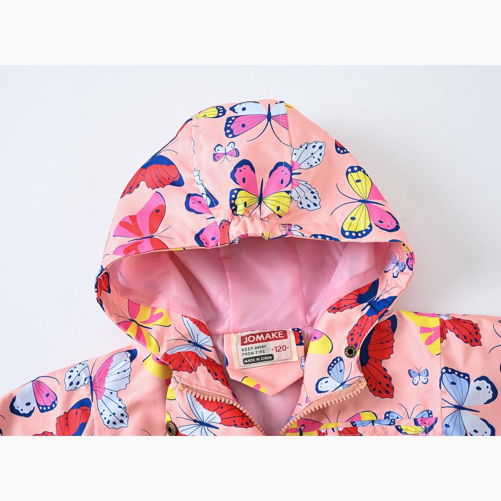 Fall Girls Butterfly Print Waist Jacket Girls Double Layer Hooded Zipper Shirt Fashion Windbreaker Jacket
