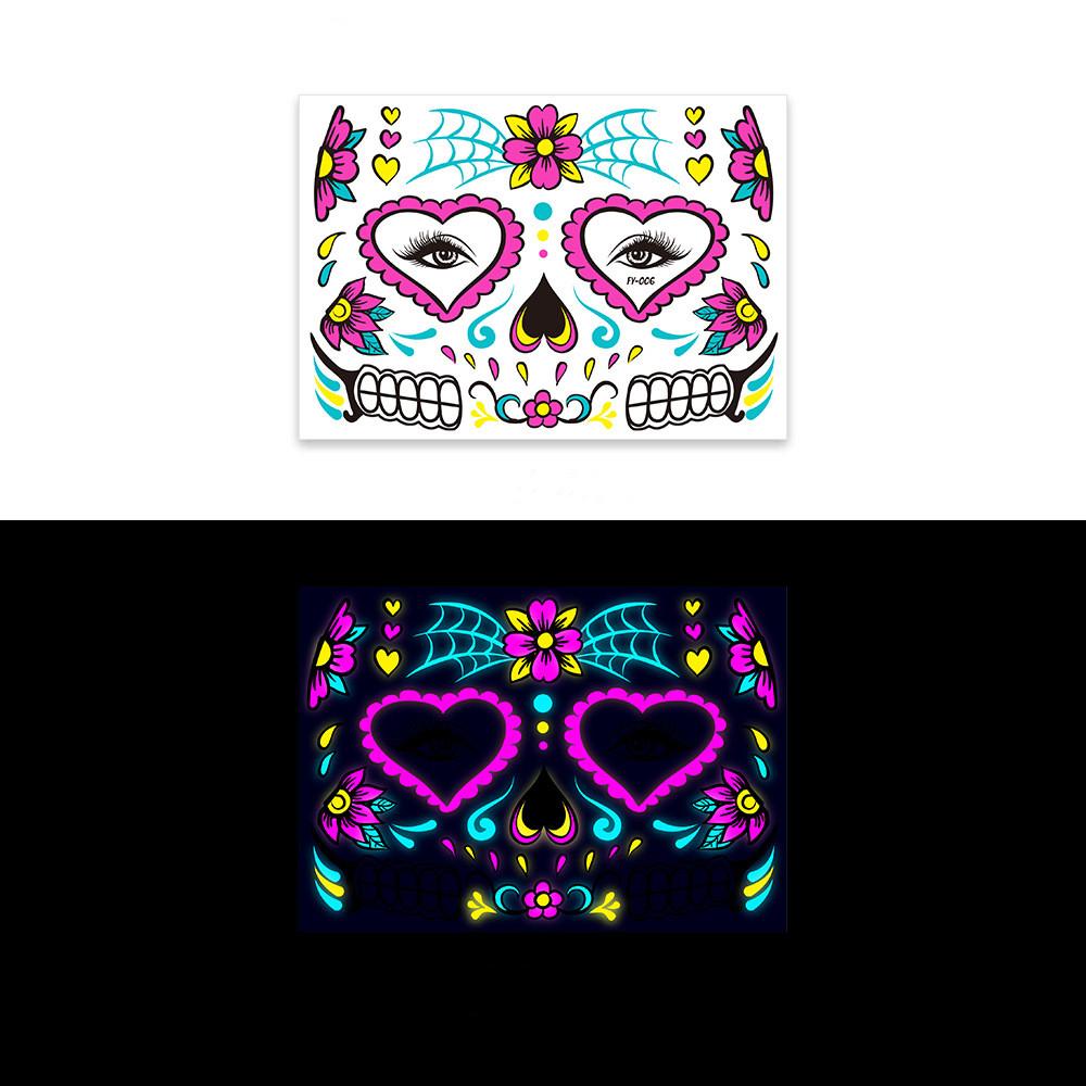 Halloween Funny Fluorescence Stickers Creative Horror Temporary Makeup Dance Death Spirit Face Tattoo Stickers Masquerade Mask