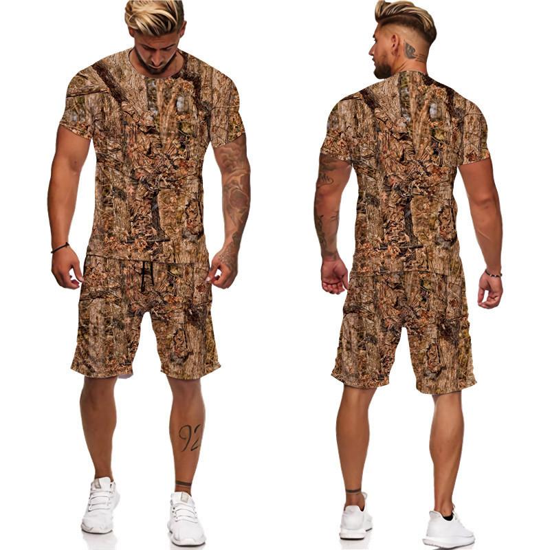 Letné pánske tričko s 3D potlačou maskáčové javorové listy/šortky/obleky Unisex Príležitostné Outdoorové športové oblečenie s krátkym rukávom