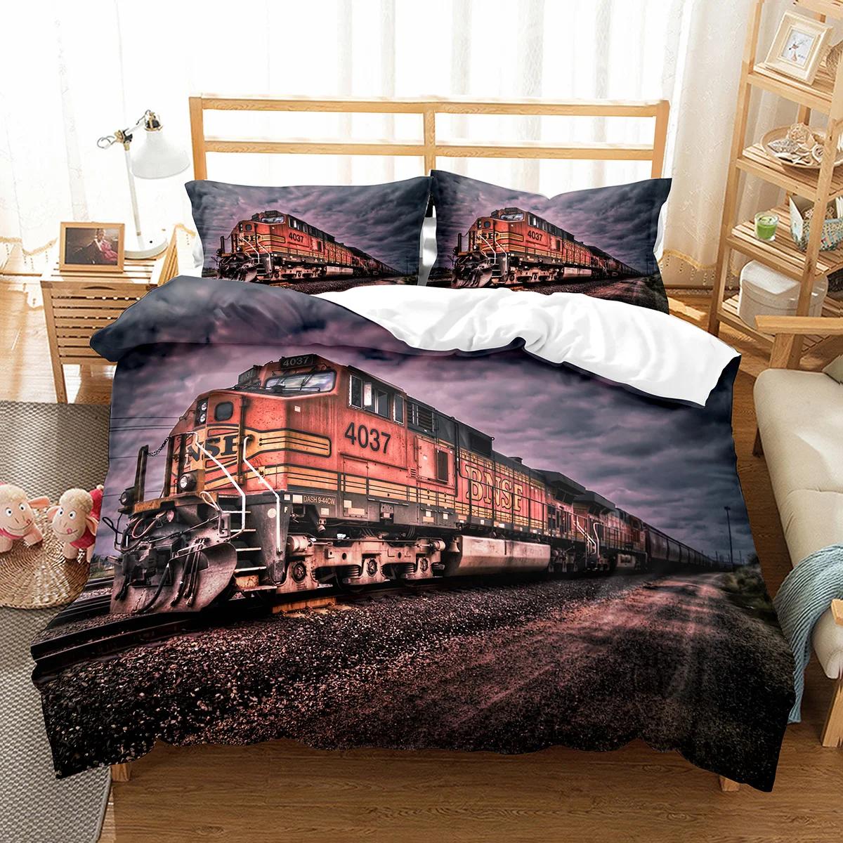 

Cartoon Train Duvet Cover Set Double Single King Size Polyester Comforter Cover Transport Car Pattern Quilt Cover Bedding Set (135x200cm)