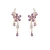 French Purple Zircon Flower Stud Earrings - Exquisite Retro Tassel Design