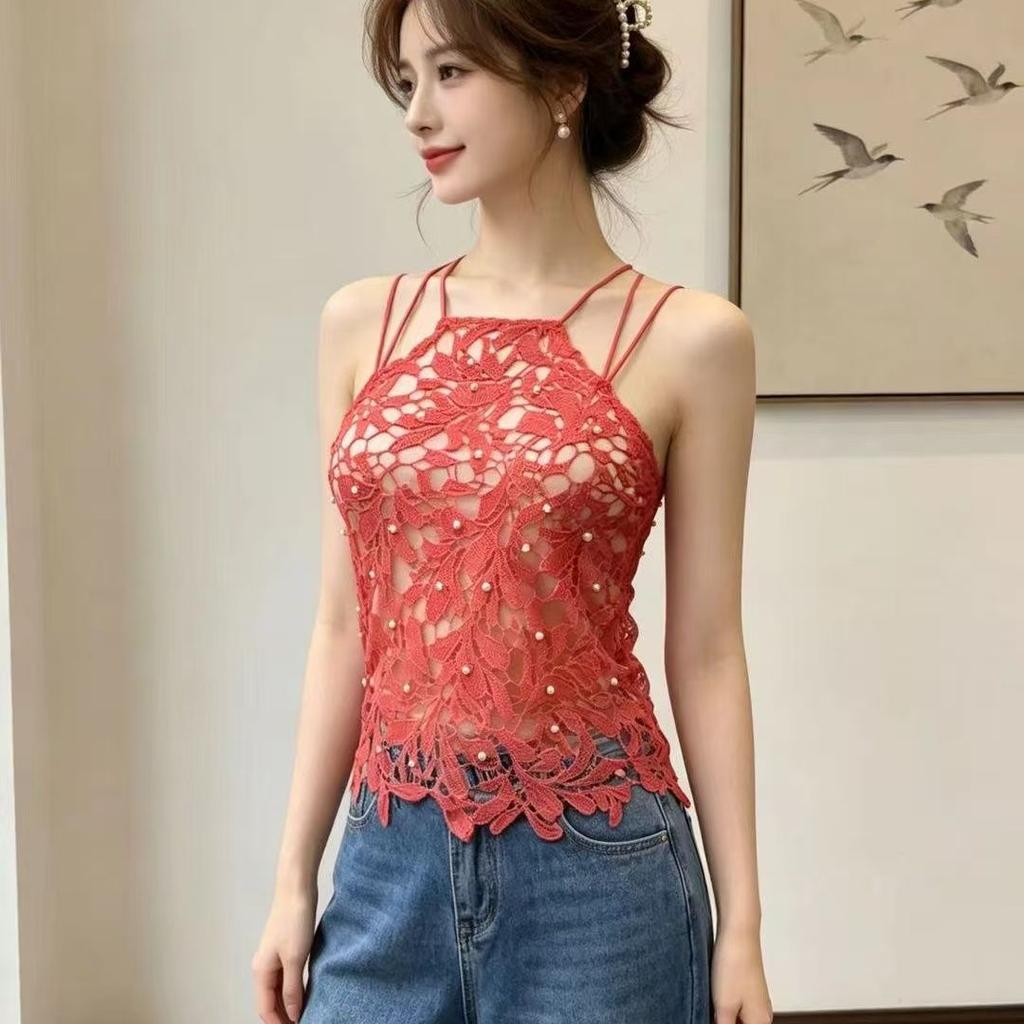 Sling vest outer wear neck lace D beads summer sexy temperament versatile fashion beauty back with clothes