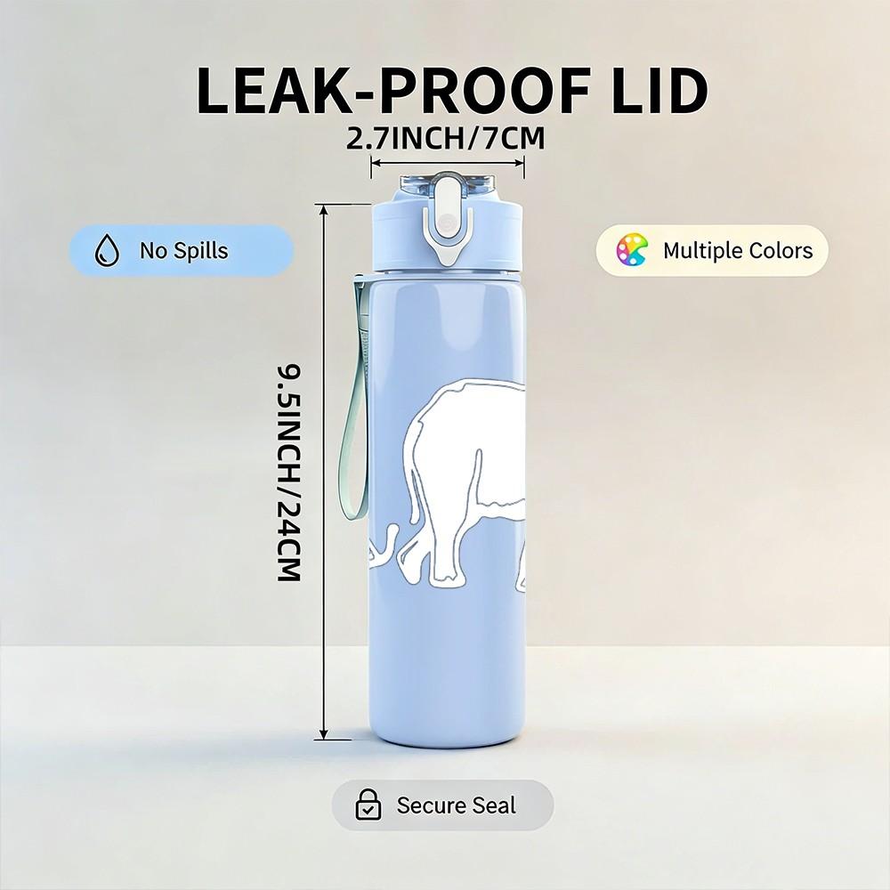 1PC Simple Elephant Outline Pattern 750ml Color Plastic Sports Water Bottle Leakproof Flip Straw Lid Suitable for Sports Office Home Use