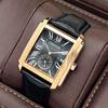 CHENXI 8216 Men's Quartz Watch Square Roman Numeral Dial Calendar Genuine Leather Band Waterproof Business Casual Wristwatch