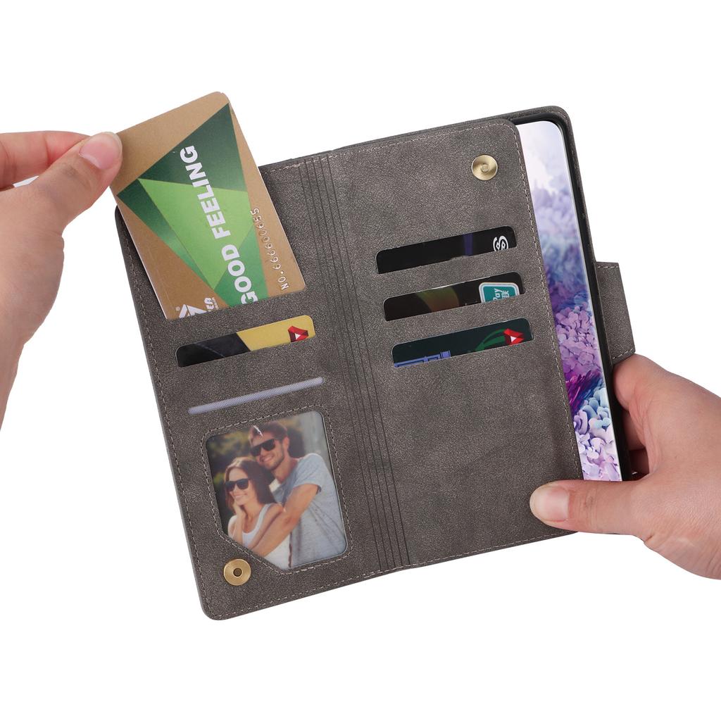 Suitable for Samsung S23 Mobile Phone Case Rivet Buckle Card Wallet Leather Case S22 Fantasy Nine Card Zipper Anti Fall Protection Cover
