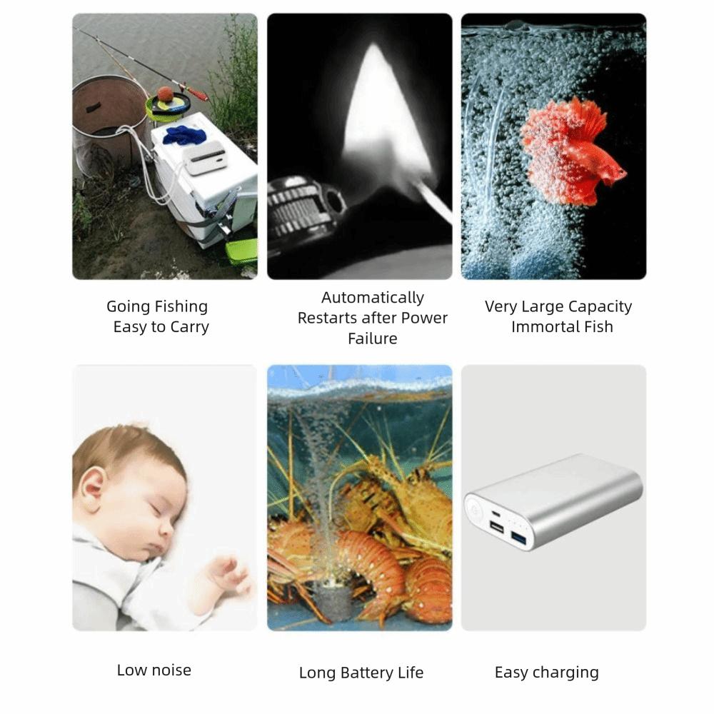 1/2 Hole Aquarium Oxygen Air Pump Low Noise 55 Hours Fish Tank Oxygen Pump with Lithium Battery Ultra Silent