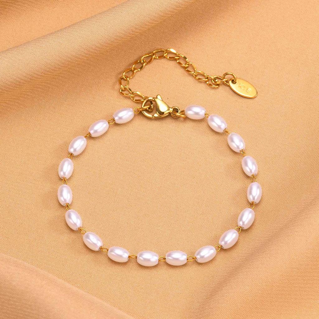 Personalized Imitation Pearl Fake Pearl Stainless Steel Fashion Gold Bracelet Necklace Women