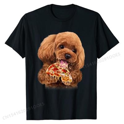Hungry Poodle Puppy Devouring Pizza, Dog - T-Shirt Cotton Tops Shirts Custom Hot Sale Party T Shirts