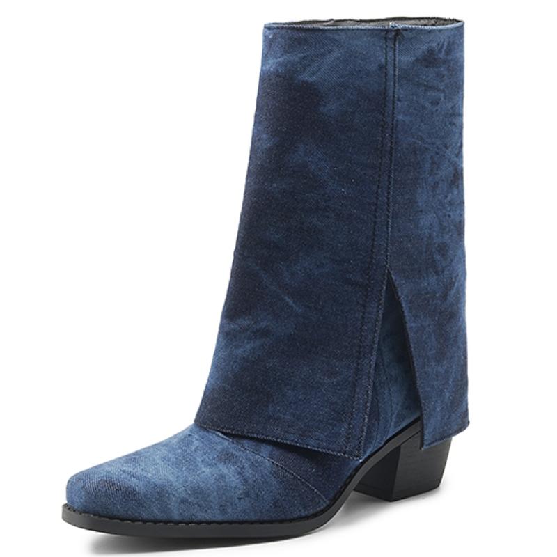 Vintage Ankle Boots for Women Autumn Winter 2024 Black Grey Turned-over Edge Short Boot Low Heels Footwear Shoes Lady Large Size