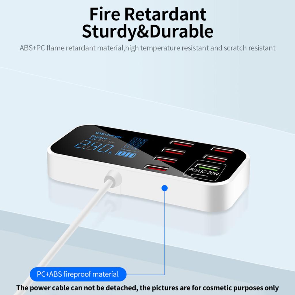 A9S+ 8 Port Car Charger with LED Display Type C QC3.0 Quick Charging Intelligent Portable Safe Vehicle Charger Station