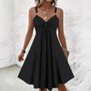 Y2 Summer High Waist Sleeveless Metal Gas Eye Splicing Skirt Solid Color Suspender Sexy V-neck Short Skirt Women