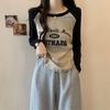Plus Size Autumn Long Sleeve T-shirt with Retro Letter Print - Slimming and Versatile Base Layer Top