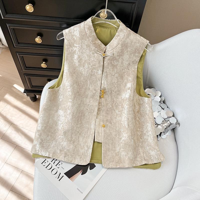 

Свободный тонкий жилет весенне-летний жилет женский высококлассный ретро принт литературный и повседневный внешний вид 3XL ([Recommended 138-75kg])