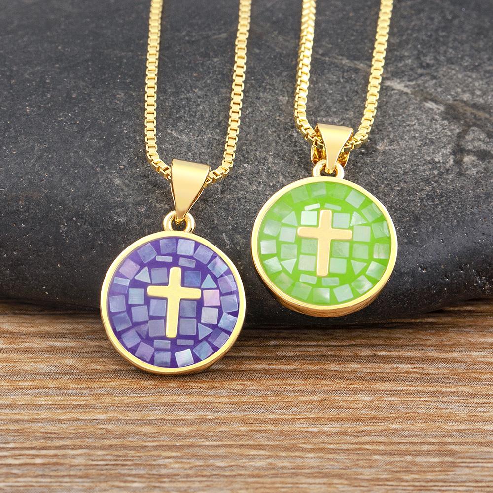 Nidin Fashion Female Cross Pendants Shell 6 Colors Gold Plated Jesus Chain Necklace Jewelry For Men Women Wholesale Dropshipping