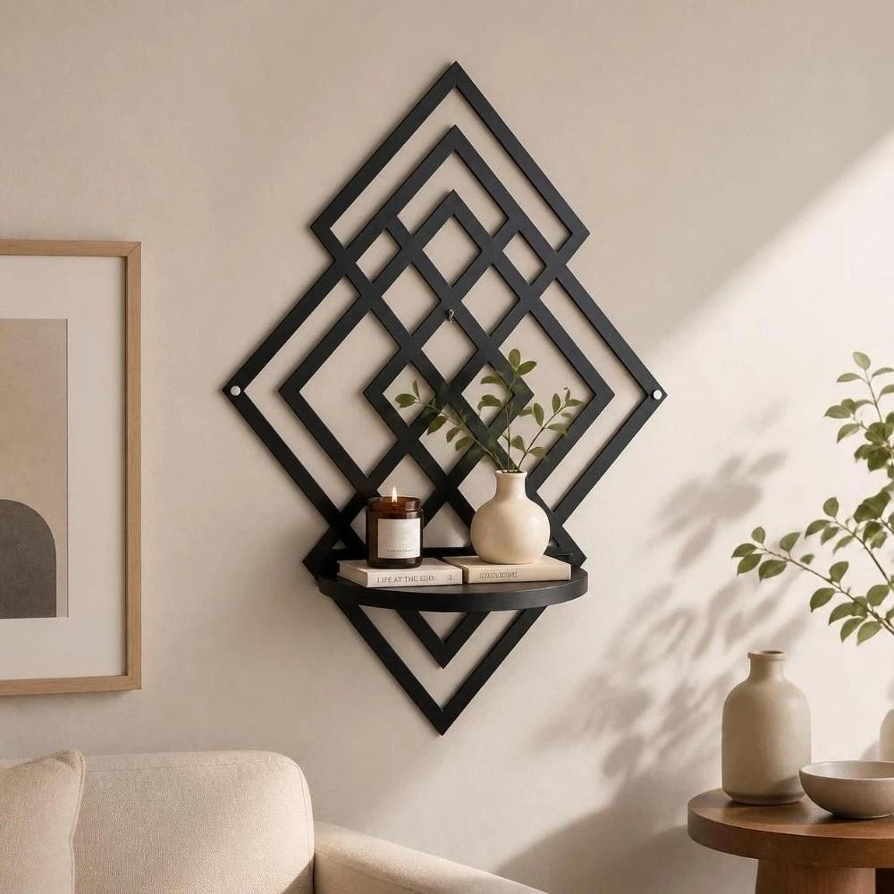 Wooden Wall Mounted Decorative Shelf Geometric Wall Storage Rack Wall Art Wall Decor Entryway
