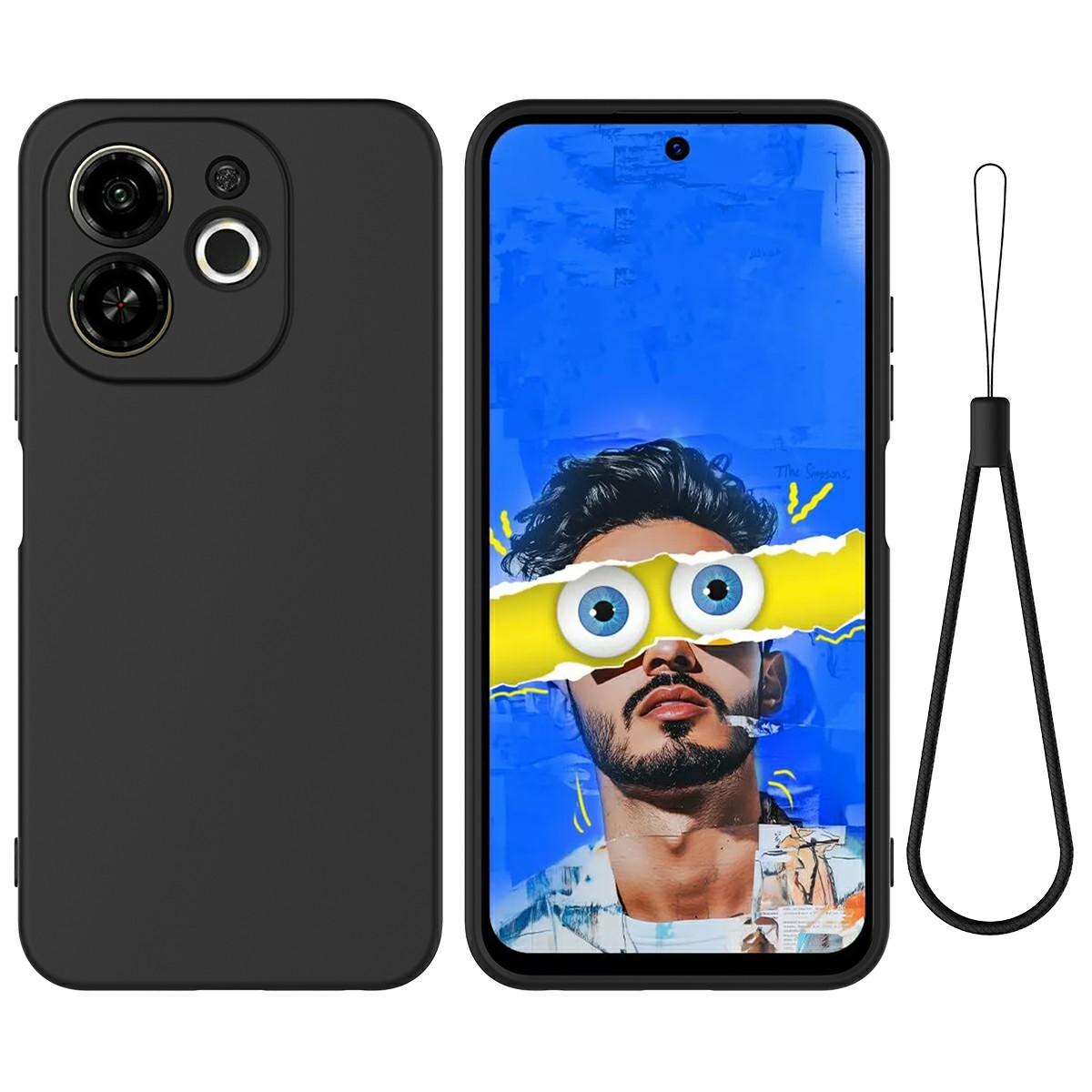 

Для TECNO Spark 30C 5G/Pop 9 5G Чехол Жидкий Силикон Задняя Крышка Телефона с Ремешком для Руки Black