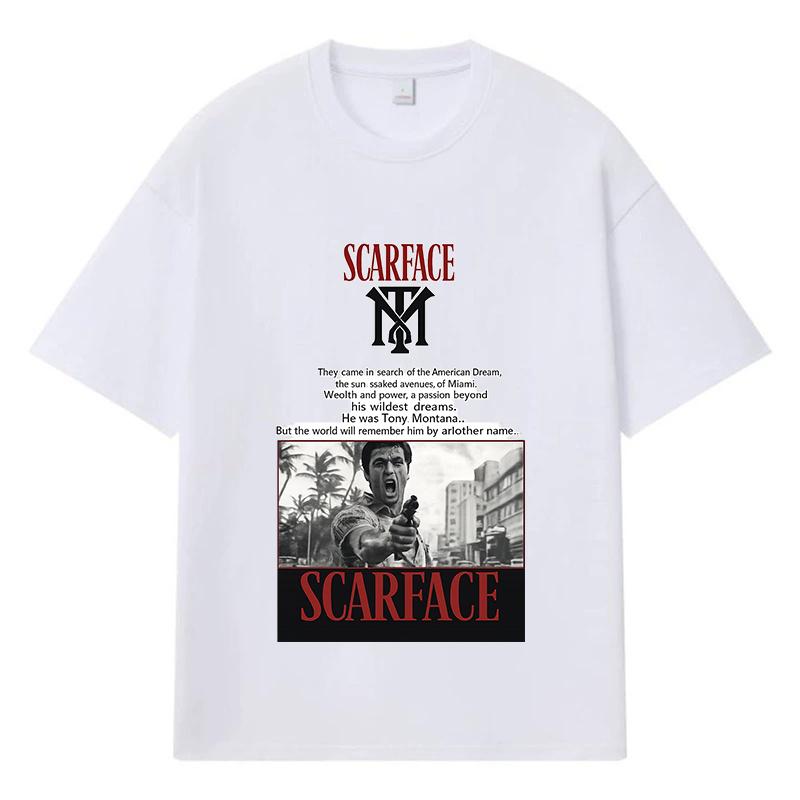 

2026 Scarface З принтом Графічний Вуличний одяг Y2k Харадзюку 100% Бавовна Футболка Повсякденна Оверсайз Літня Чоловіча Футболка M білий