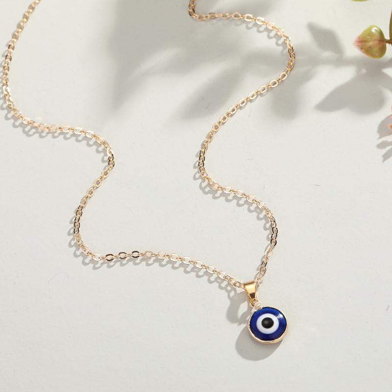 Trendy Demon Eye Necklace European and American Golden Chain Turkey Blue Eye Round Drop Shape Necklace for Women