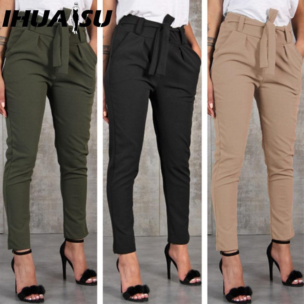 

IHUASU Women s Fashion Casual Solid Color Print Pants & Capris S чёрный