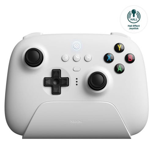 8BitDo Ultimate 2.4G juhtmeta kontroller, Hall Effecti juhtkangi värskendus, mängukontroller koos laadimisdokiga arvutile, Android, Steam Deck ja Apple (Valge)