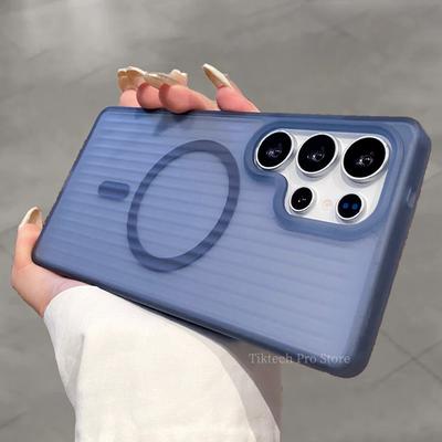 Frosted Striped Corrugated For  Phone Case For For Samsung Galaxy S25 S24 S23 S22 S21 Plus Ultra Wireless Charge Cover