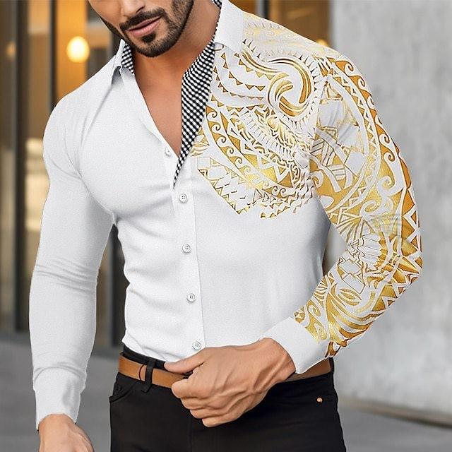 Men Long Sleeve Shirt With Metallic Print For Casual Wear And Spring Fashion