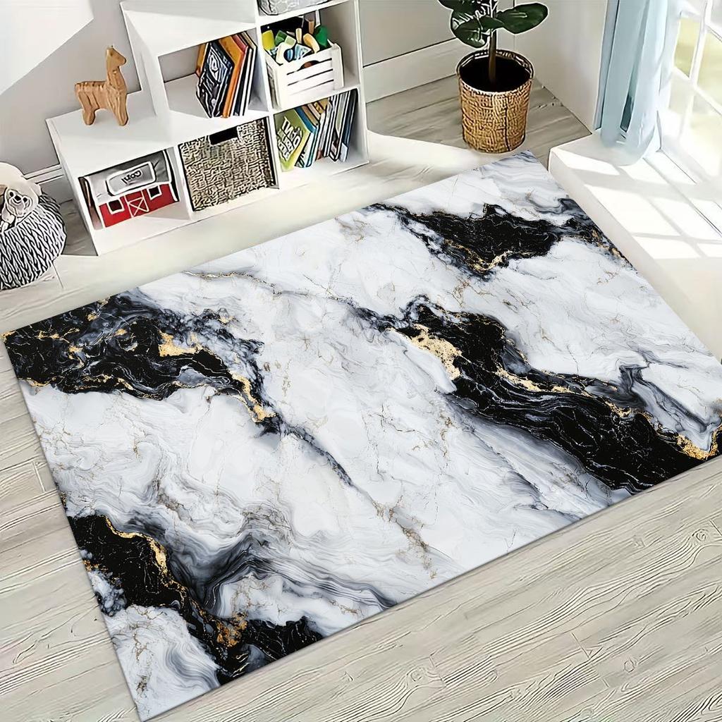 2026 Luxurious Marble Black Green Gold Colorful Stone Texture Rug for Bedroom Living Room Sofa Home Doormat Decor,Non-slip Mat