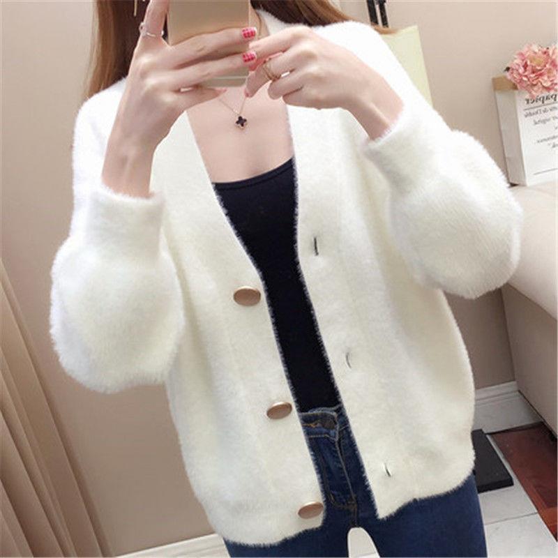 Women's Faux Mink Knit Cardigan Coat: Spring & Autumn Korean Style, Short Loose Outerwear