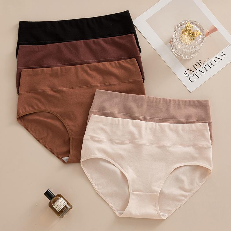 Plus Size Women Simple Pure Color Cotton Comfortable Skin Friendly Anti Bacterial High Waist Briefs