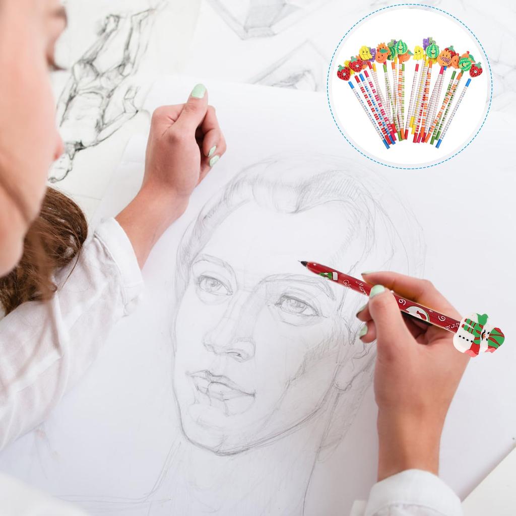 Lurrose 72pcs Wooden Pencils with Erasers for Kids Christmas Giveaways Student Stationery Colorful Short Pencils Learning Awards School Great Gifts