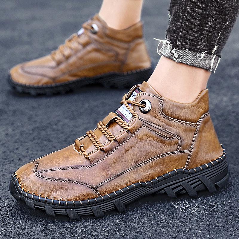 Big Size Cowhide Split Autumn Winter Warm Men Boots With Fur Vintage Motorcycle Boots Male Snow Ankle Boots Fashion Hiking Shoes