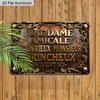 2D Flat 1pc 12"x8" Retro French Quote Aluminium Wall Art - "UNE DAME AMICALE ET UN VIEUX MONSIEUR GRINCHEUX VIVENT ICI" Design, Vintage Home Decor