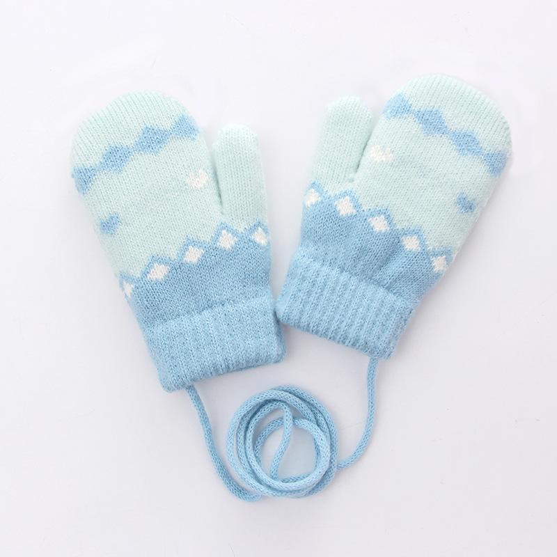 Double-layer knitted girl winter velvet thickened warm neck hanging outdoor cold-proof riding striped gloves children's