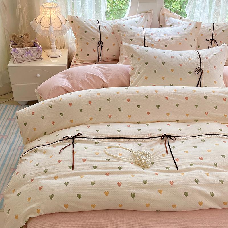 3pcs Korean style Duvet Cover Set (1*Duvet Cover + 2*Pillowcase, Without Core), Cute bow Bedding Set