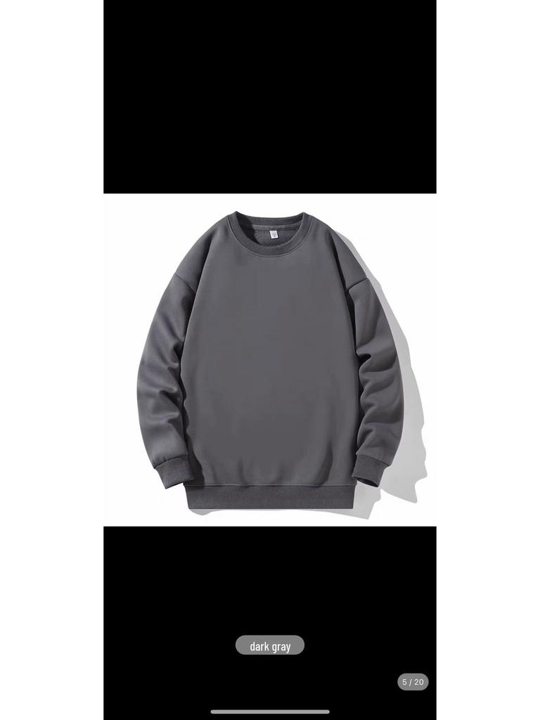 2024 Men’s Hong Kong-Style Solid Color Sweatshirt – Spring/Autumn, Loose Fit, Large Size, Round Neck, Trendy Korean Couple's Top