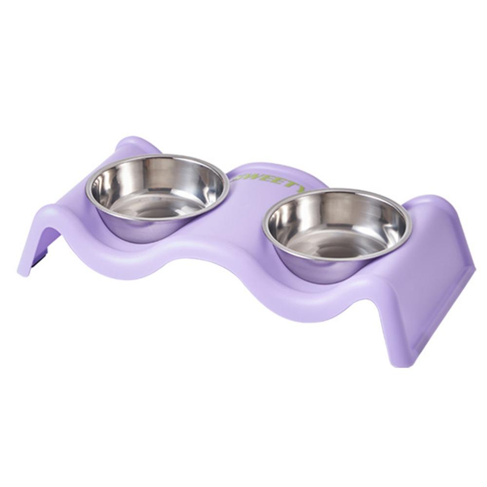 

Wave Shape Cat Food Container Double Dish Pet Drinking Bowll Double Pet Bowl Cat Feeder Supplies фиолетовый