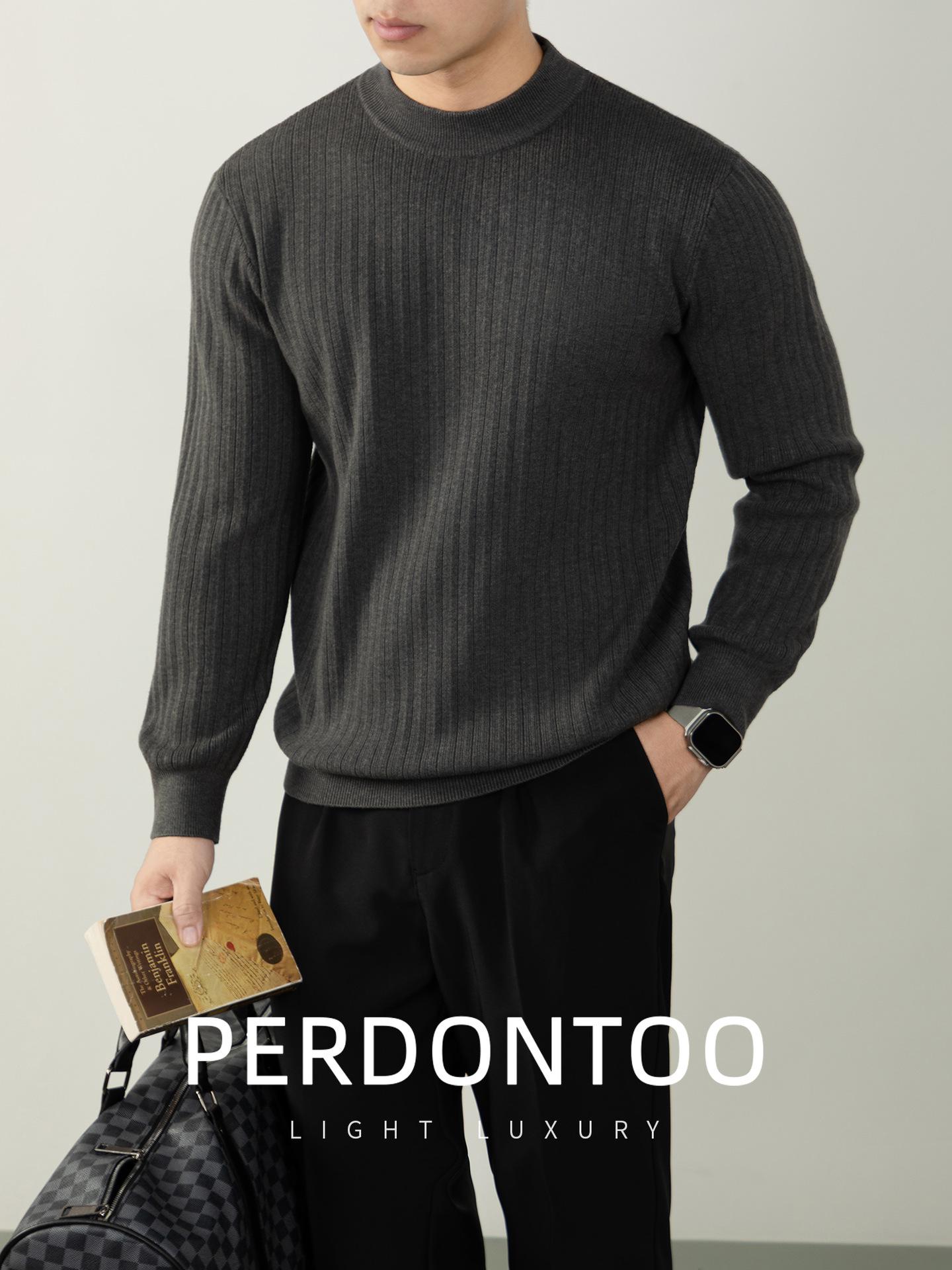 Men s Wool-Modal Vertical Stripe Knit Half-High Collar Sweater – Thick, Anti-Pilling, Far-Infrared Warmth 4XL темно-серого