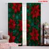 2pcs,2D Plane Printing Curtain Popular Red Poinsettias_ Holly_ Snowflakes & Ornaments Versatile Durable Polyester (without Rod)