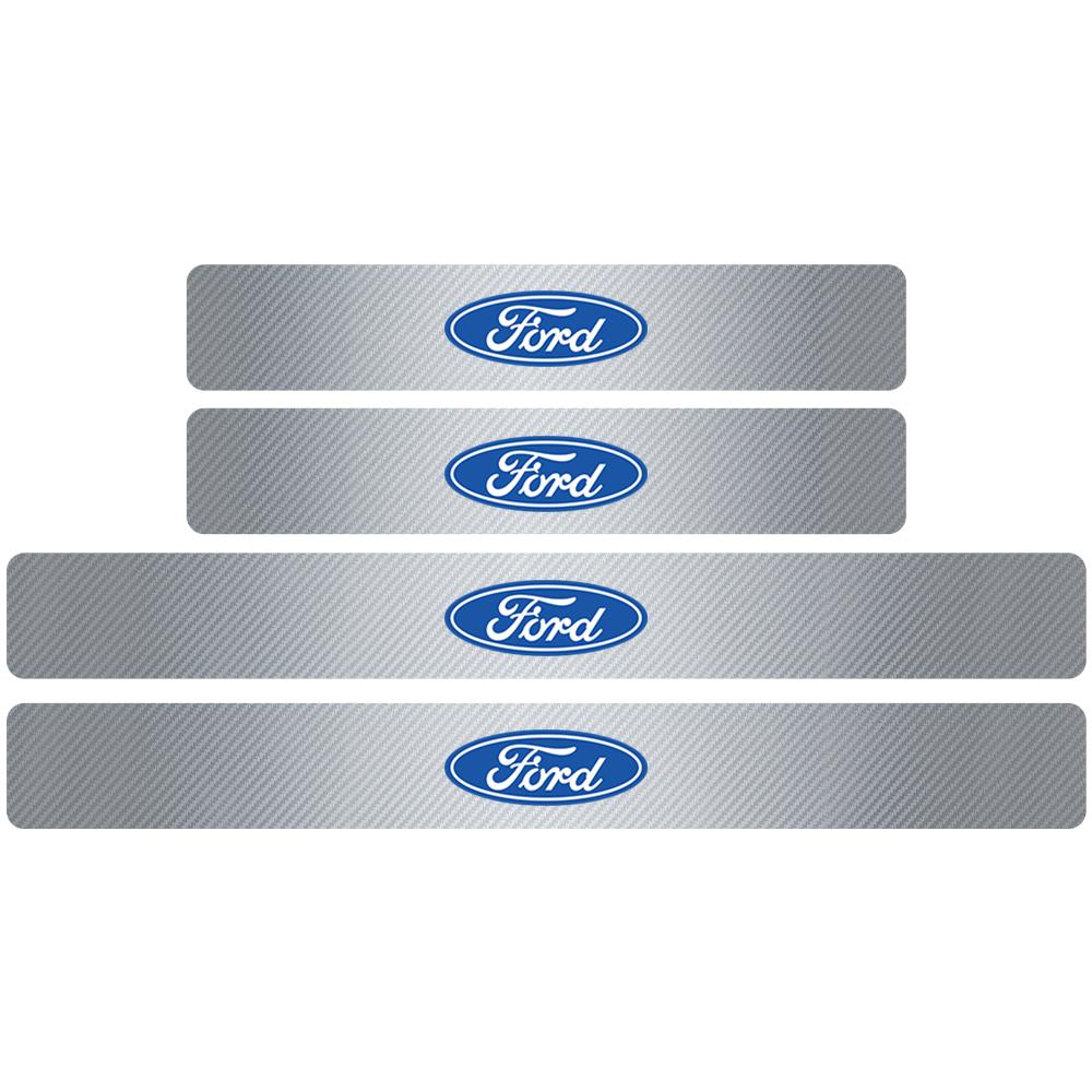 4Pcs Car Door Sill Carbon Fiber Badges Protector Stickers for Ford Explorer Focus 2 3 4 MK2 MK3 MK5 Fiesta MK7 Mondeo MK4 Fusion