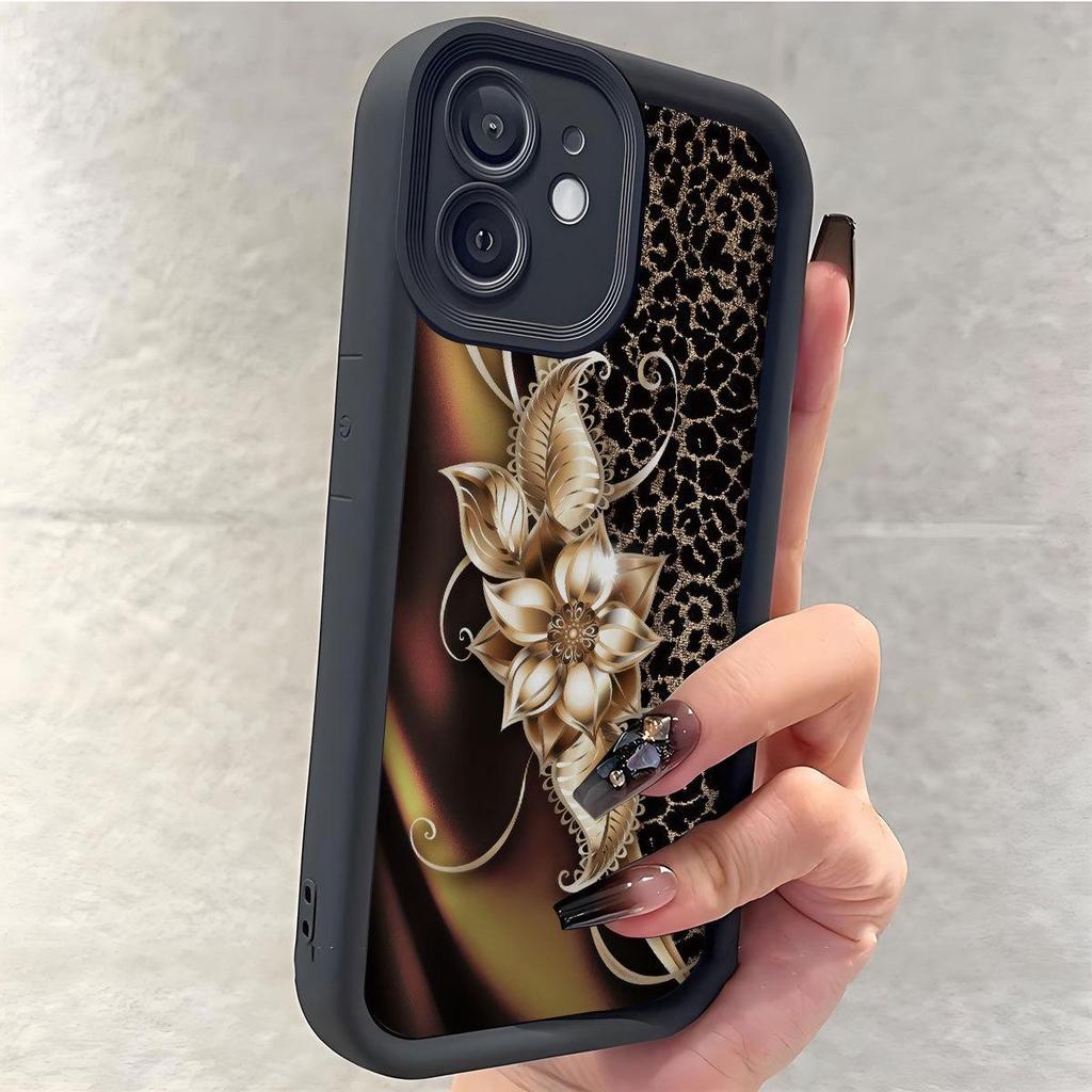 Black Gold Flower Leopard Print iPhone 14/15/16/17 Pro Max Case