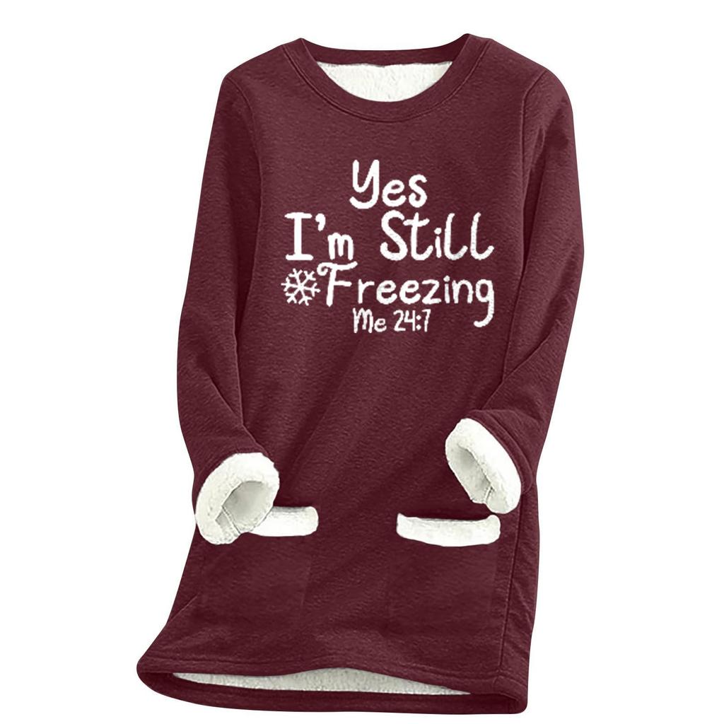 Women's Oversized Loose-Fit Top For Fall/Winter Thickened Fleece-Lined Shearling- Thermal Base Layer